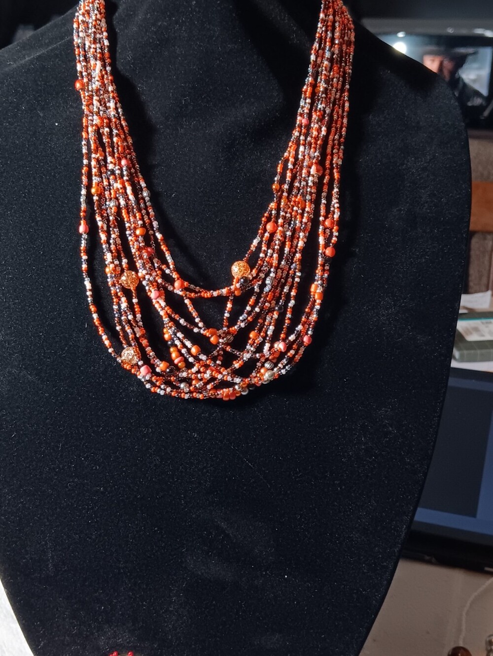 Multi-Strand Orange Beaded Necklace - Women Jewelry